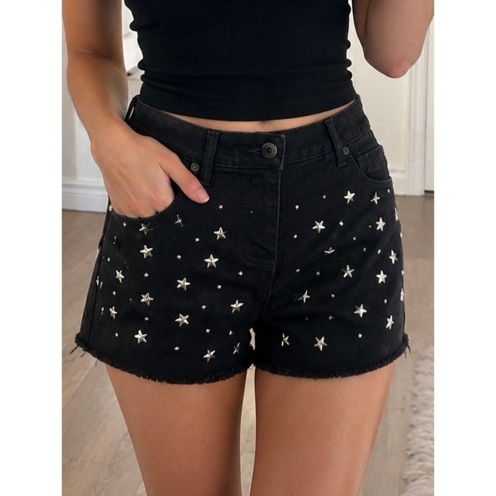 Size XS - Black Star Studded High Waist Denim Shortsβ